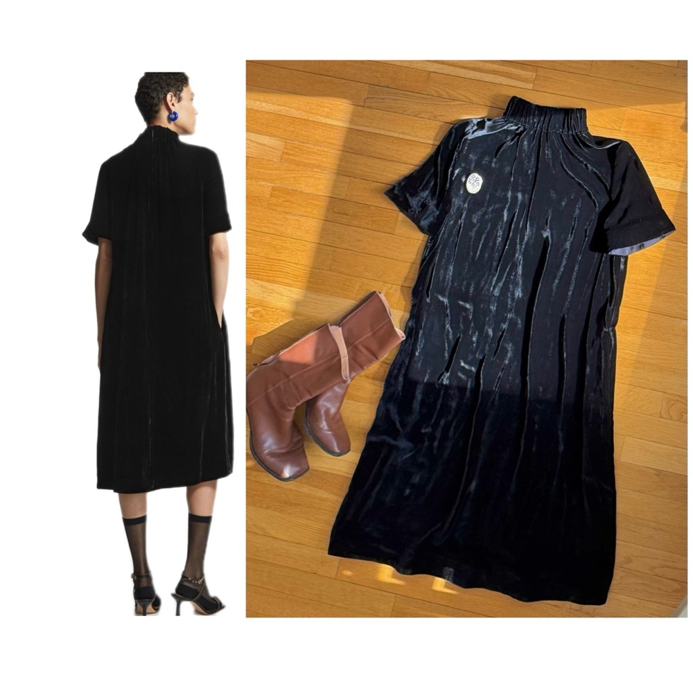COS Black Silk-Blend Velvet Mock Neck Midi Dress - Size 6